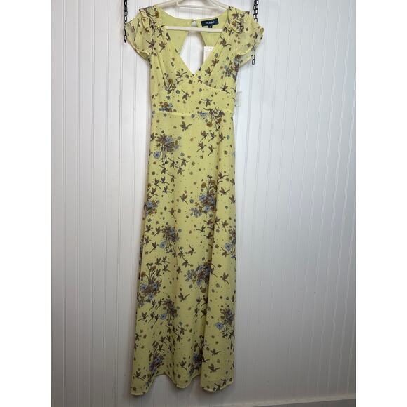 NWT Modcloth You're Flowing Places Maxi Dress Yellow Multi Cut Out Long Size 0 - Picture 2 of 8